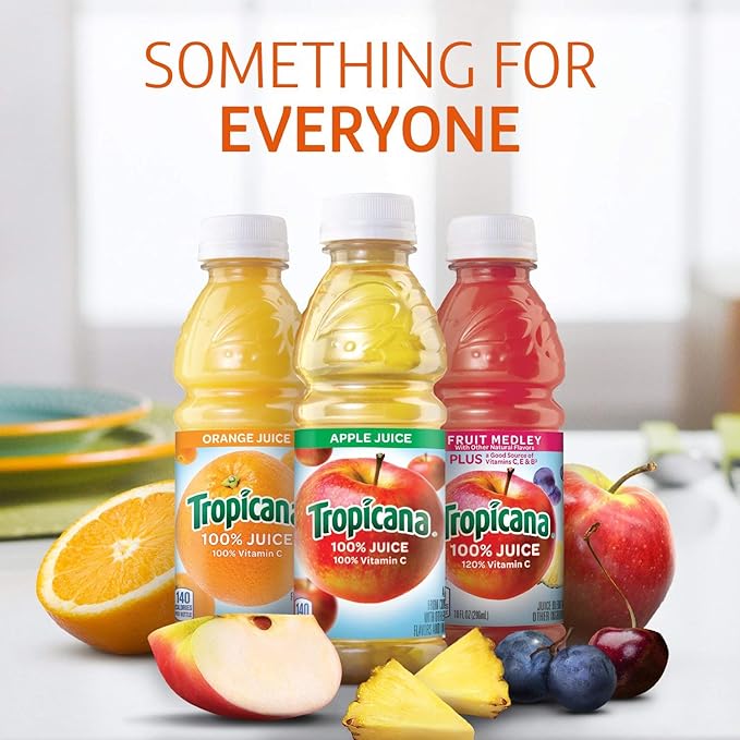 Tropicana 100% Orange &amp Apple Juice Variety Pack Single Serve 10 Fl Oz Bottles (Pack of 15) - Real Fruit Juice Vitamin C Rich No Added Sugars No Artificial Flavors
