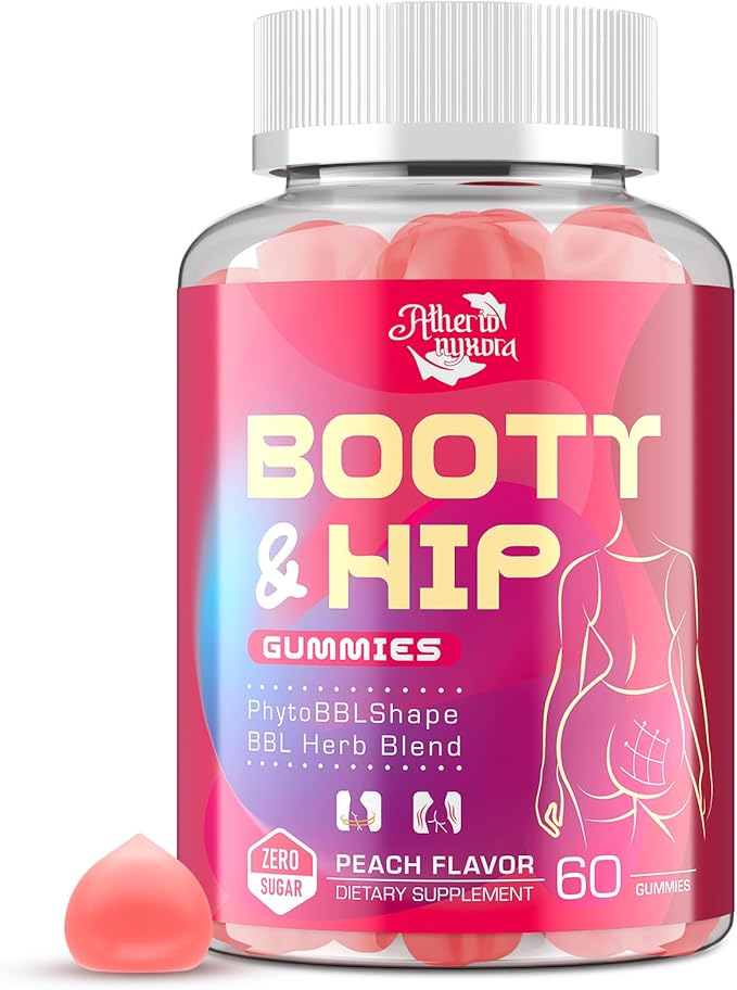 Booty Gummies for Women - BBL Gummies with Bovine Collagen Peptides - Herbal Blend with Aguaje Fenugreek Kwao Krua Wild Yam Blessed Thistle Vitamin C &amp Zinc - Delicious Peach Flavor