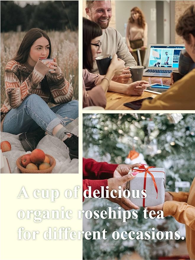 GLDNT Organic Rosehips Tea Premium Dried Organic Rose Hips Tea Loose Leaf Fruity Flavor and Aroma Whole Caffeine Free 16oz