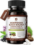 Lukaree Wormwood Black Walnut Cleanse for Human 1200mg – Ultra Gut Cleanse &amp Digestive Health w/Pumpkin Seed OilCloveActivated Charcoal -10X Concentrated Men &amp Women Probiotic Capsules -Veg
