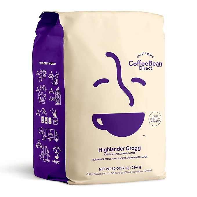 Coffee Bean Direct Highlander Grogg Flavored Ground Coffee 5 Pound Bag (Pack of 1)