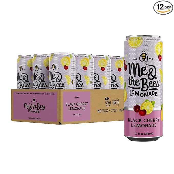 Me &amp the Bees Lemonade Black Cherry Lemonade Refreshing All-Natural Drink No-Artificial Colors Perfect for Any Occasion (Pack of 12)
