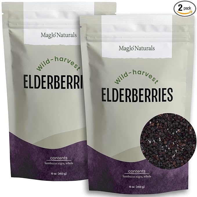 MagJo Dried Elderberries - 100% Wild crafted Dried Elder berries - 2lb Bulk - Non-Irradiated Non-GMO Whole Black Elderberry Immune Support - Raw Vegan Sambucus 2 Pack