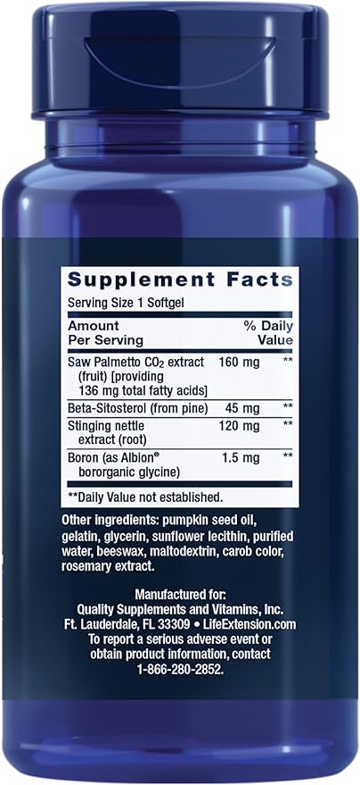 Life Extension PalmettoGuard® Saw Palmetto Nettle Root and Beta-Sitosterol Supports Healthy Prostate Function &amp Hormone Metabolism 160 mg of Saw Palmetto for Men Gluten-Free Non-GMO 60 softg