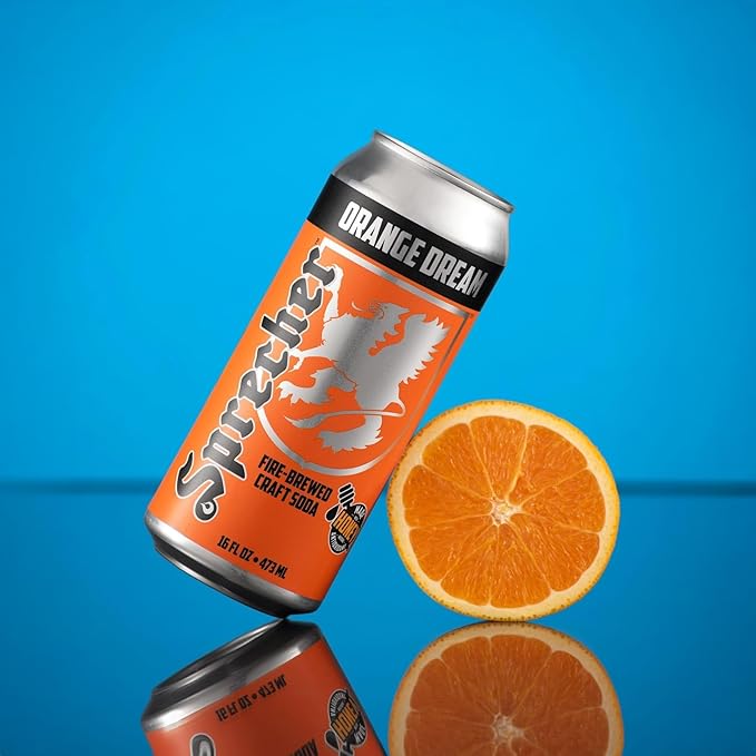Sprecher Orange Dream 16 fl oz Cans (12 Pack) Fire-Brewed Craft Soda with Real Honey Gourmet Orange Soda Caffeine-Free Handcrafted Soft Drink