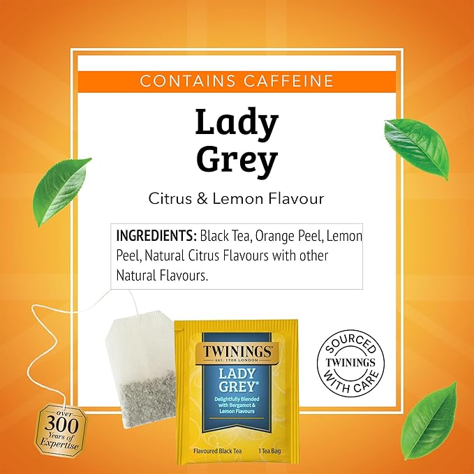 Twinings Lady Grey Black Tea Individually Wrapped Bags 100 Count (Pack of 1) Orange Peel &amp Lemon Peel Fresh and Uplifting Caffeinated Enjoy Hot or Iced 100 Teabags