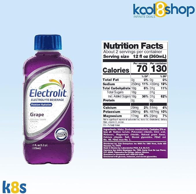 Electrolit Grape Hydration Drink With Electrolytes 21 fl oz Plastic Bottles 9 Pack + 1 Microfiber Cooling Towel by KOOL8SHOP Infinite Deals