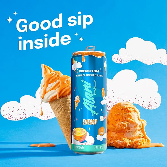 Alani Nu DREAM FLOAT Ice Sugar Free Low Calorie Energy Drinks | 200mg Caffeine | Antioxidants | Biotin B Vitamins | Zero Sugar | 15 Calories or Less | 12 Oz Cans | 24 Count