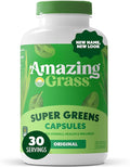 Amazing Grass Greens Blend Superfood Capsules: Super Greens with Organic Spirulina Chlorella Beet Root Powder Digestive Enzymes &amp Probiotics 150 Capsules (Packaging May Vary)