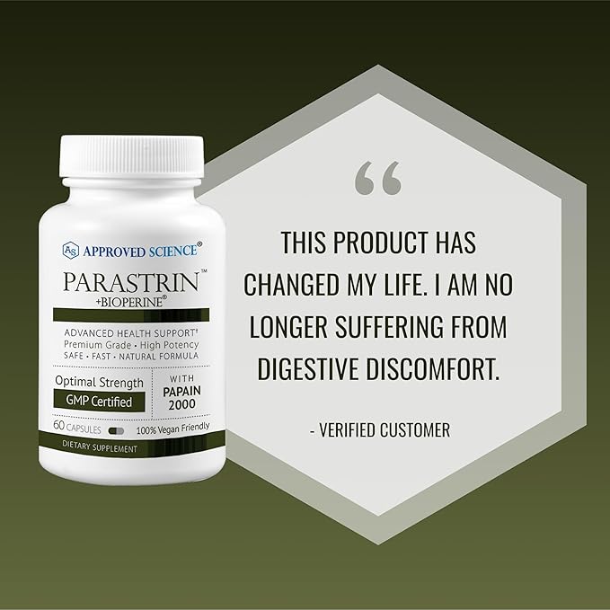 Approved Science Parastrin - 120 Capsules - Cleanse and Improve Gut Health - Black Walnut Garlic Bulb Papain 2000 BioPerine - Vegan