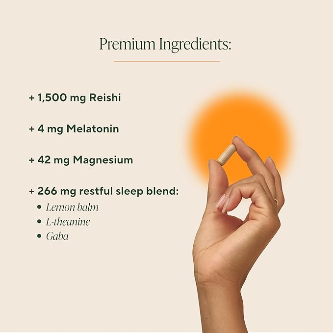 OM MUSHROOM SUPERFOOD Sleep Mushroom Capsules Superfood Supplement 90 Count 30 Days Reishi GABA L-Theanine Melatonin for Rest &amp Sleep Quality Superfood Supplement