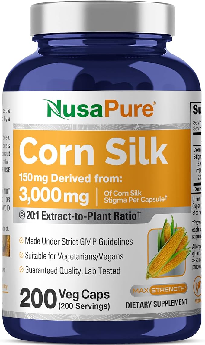 NusaPure Corn Silk Extract 3000 mg per Caps - 200 Veggie Caps (100% Vegetarian Non-GMO Extract 20:1 Vegan)