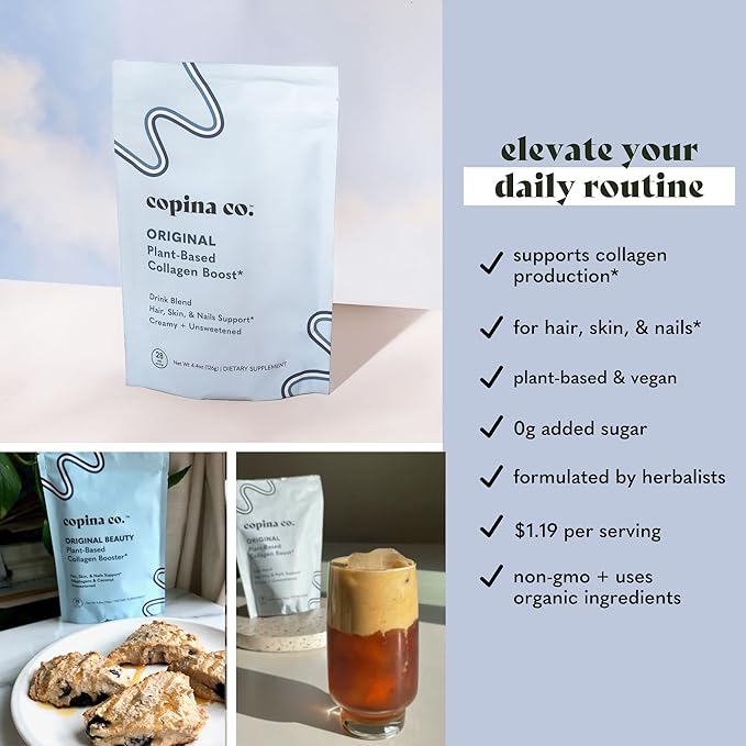 Copina Co. Original Vegan Collagen Booster Creamer Mix: Plant Based Collagen Support Smoothie Drink Vegan Creamy Blend | Original Flavor | 3 Bags - 25 Servings per Bag