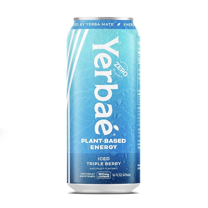 Yerbaé Energy Beverage - Iced Triple Berry 0 Sugar 0 Calories 0 Carbs Energized by Yerba Mate. Yerbae is a Plant-Based Healthy Alternative to Sugary Energy Drinks 16oz cans (12 Pack)