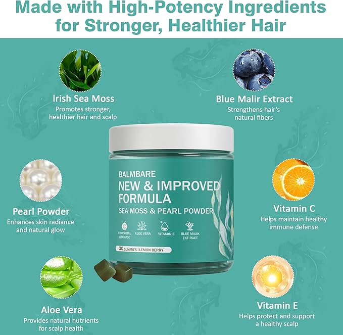Revive Hair Gummies - Sea Moss Gummies with Hair Skin &amp Nails Vitamins with Seamoss Pearl Powder Vitamin E Aloe Vera Liposomal Vitamin C 30 Count