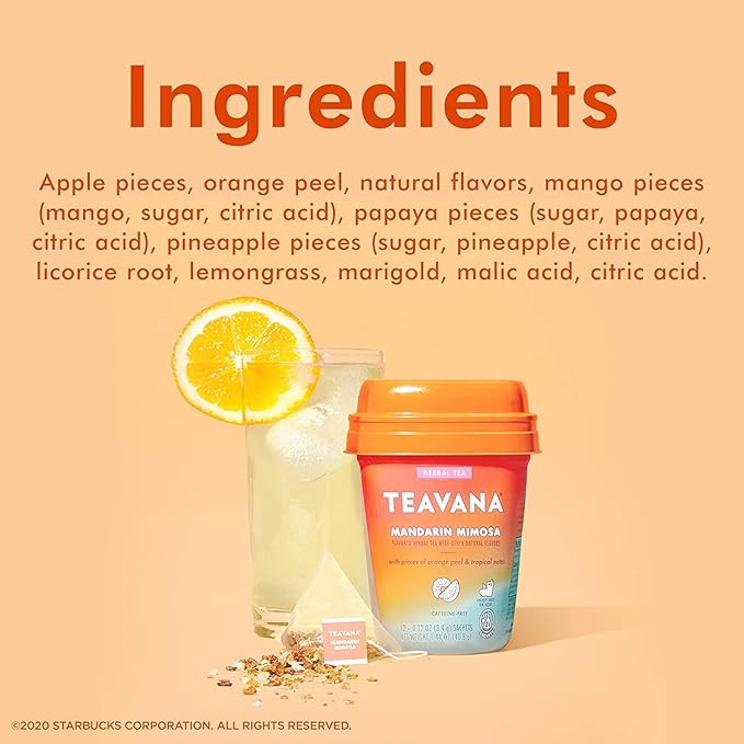 Teavana Beach Bellini Tea and Mandarin Mimosa Herbal Tea - 12 Sachets Each (24 Total) Plus 12 GoHealthful Pure Raw Organic Honey Sticks Equal to 2.11 Ounces of Clover Honey