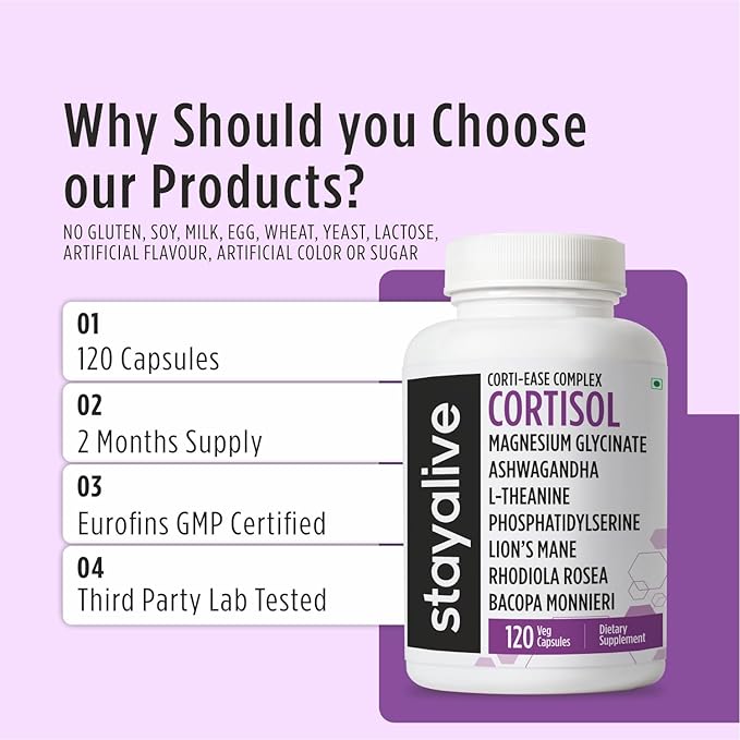 STAY ALIVE Cortisol Manager Supplement 15-in-1 Complex w/L-Theanine Ashwagandha Magnesium Glycinate Phosphatidylserine and More 120 Veg Capsules Non-GMO &amp Gluten-Free Formula for Women and Me