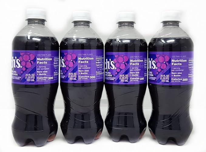 Fruit Flavored Sparkling Soda Pop Soft Drink 20oz Plastic Bottles (4pack Grape)