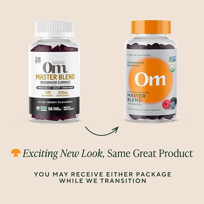 OM MUSHROOM SUPERFOOD Master Blend Mushroom Gummies – Organic 10-Mushroom Complex with Ashwagandha – Supports Immunity Gut Health &amp Stress Relief – Mixed Berry Flavor – 28 Servings 56 Count.