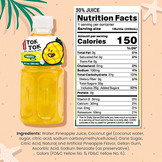 Pocas Toktok Pineapple Juice 12-Pack – Made with Real Fruit &amp Chewy Nata De Coco 8 Oz Each