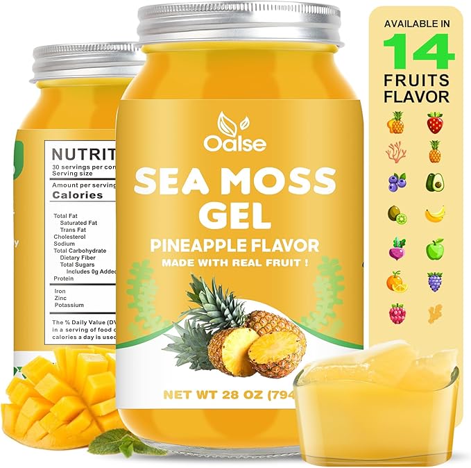 Sea Moss Gel - Raw Nutritious Irish Sea Moss Gel Rich in 102 Vitamins and Minerals Proteins &amp Vitamins Vegan-Friendly 28OZ Pineapple Flavor