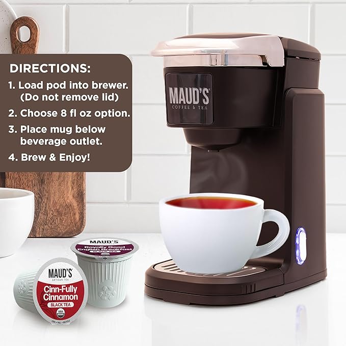 Maud's Organic Cinnamon Black Tea &amp Organic English Breakfast Black Tea Pods Bundle 46 ct Single Serve Tea Pods – 100% Gourmet Blended Tea Leaves Compatible with Keurig K Cups Maker