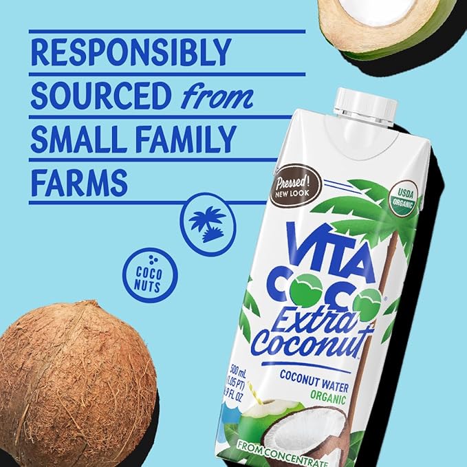 Vita Coco Organic Coconut Water Pressed More Coconutty Flavor Natural Electrolytes Vital Nutrients 16.9 Fl Oz (Pack of 12)