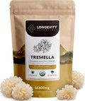 Organic Tremella Mushroom Powder Supplement 10:1 Extract 100g | Snow Fungus Fuciformis 100% Fruiting Body | ≥30% Beta-D-Glucans | 60 Servings of 1660mg | Skin Hydration Complexion &amp Beauty Suppo