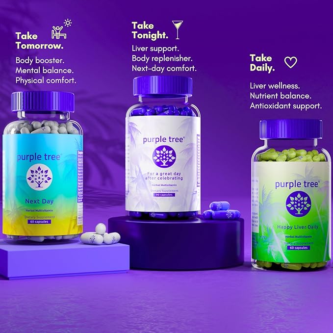 purple tree Post-Celebration Wellness Supplement for Liver Support &amp Hydration | Liposomal Dihydromyricetin (DHM) L-Glutathione Milk Thistle B Vitamins Minerals Willow Bark | 30 Pills