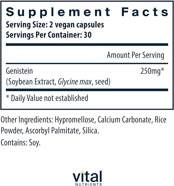 Vital Nutrients Genistein - Easily Absorbed Isoflavones for Bone Health Support* - Vegan Supplement - Gluten and Dairy Free - Non-GMO - 60 Capsules