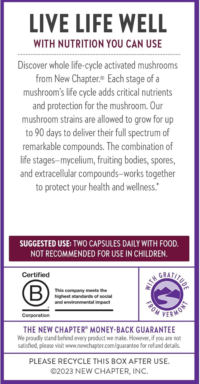 New Chapter Immune Support Reishi &amp Shiitake Mushroom Blend with Organic Reishi Mushroom Vegan + Non-GMO Nootropic Ingredients - 60 ct