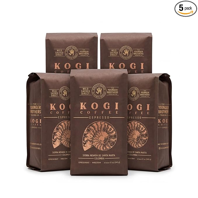 The Younger Brothers Trading Co. – Kogi Indigenous Wild-Grown Coffee Espresso Roast Whole Bean 12 oz (Pack of 5)