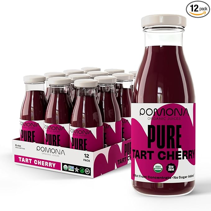 Pomona Organic Pure Tart Cherry Juice Cold Pressed Non-GMO No Sugar Added Not from Concentrate Gluten Free Kosher Certified Preservative Free8.4 Fl Oz (Pack of 12)