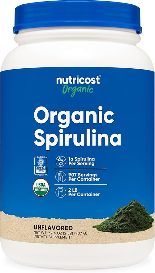 Nutricost Organic Spirulina Powder 2 LB - Pure Certified Organic Spirulina