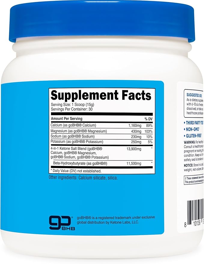 Nutricost Keto BHB Exogenous Ketones 4-in-1 (30 Servings) 12g Beta-Hydroxybutyrate (BHB) Per Serving (Unflavored) - Ketone Salts