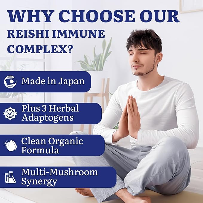 Japanese Reishi Mushroom Complex Supplement 1500mg - ReishiChagaCordycepsLion's ManeMaitakeAgaricus Mushrooms Extract &amp 3 HerbOrganic Mushroom Capsules for ImmuneBrainEnergy (Pack of 1)