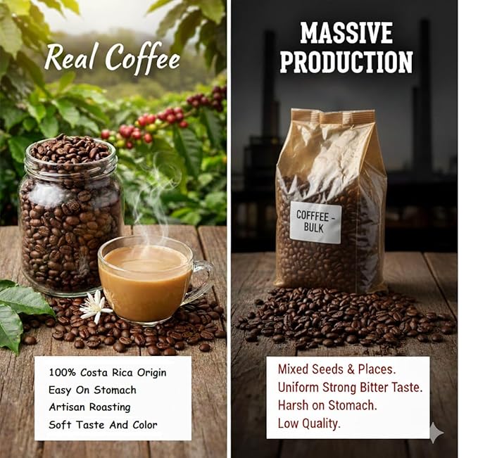 Golden Coffee Costa Rica Gourmet Pea Berry Honey 100% Arabica Coffee with Caramel Cinnamon and Citrus Notes Harvested in Blue Zone Nicoya Costa Rica 12oz (Ground) (Honey)