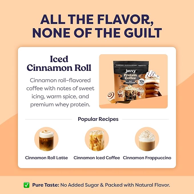 Iced Cinnamon Roll Protein Iced Coffee - Premium Whey Protein &amp Instant Iced Coffees - 100% Natural Cold Brew - Zero Artificial Flavors &amp Sweeteners 80 mg Caffeine No Added Sugar 20 Serving