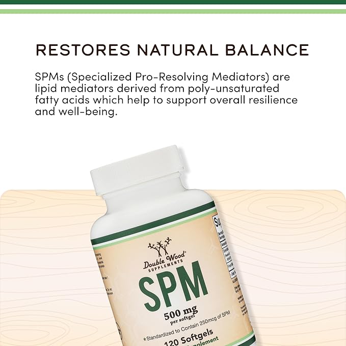 SPM Max (Specialized Pro-Resolving Mediators) 120 Softgels 500mg (Only Product Standardized and Third Party Tested to Contain Active SPMs Check The Supplement Fact Panel) by Double Wood