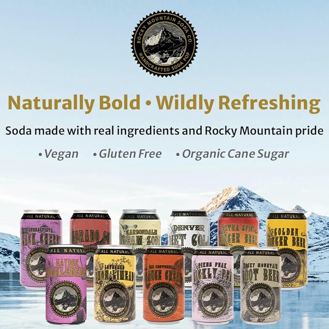 Rocky Mountain Soda 24‑Pack 12 Fl Oz Cans Small‑Batch Craft Soda Pop Gluten‑Free Vegan Organic Cane Sugar No Preservatives No Added Sodium Lemon-Limeade Soda Pop