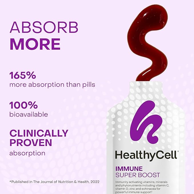 Healthycell Immune Super Boost Daily Liquid Supplement - Immune Support Supplement for Adults with Echinacea Elderberry Vitamin C Vitamin D Calcium &amp Zinc - 30 Gel Packs