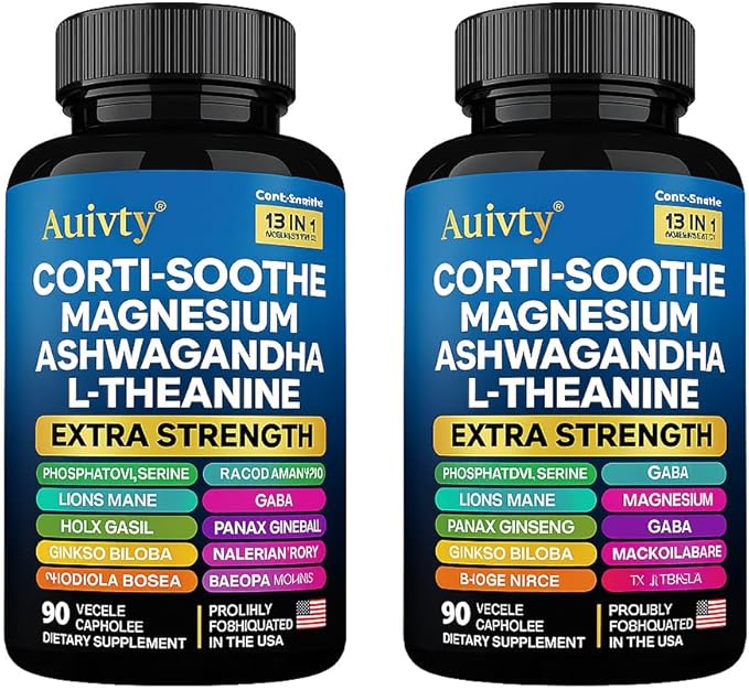 Cortisol Manager &amp Adrenal Support - Cortisol Reducer for Stress Relief Calm &amp Sleep - 13-in-1 Adaptogen with Ashwagandha &amp Magnesium - 180 Capsules (2-Pack)