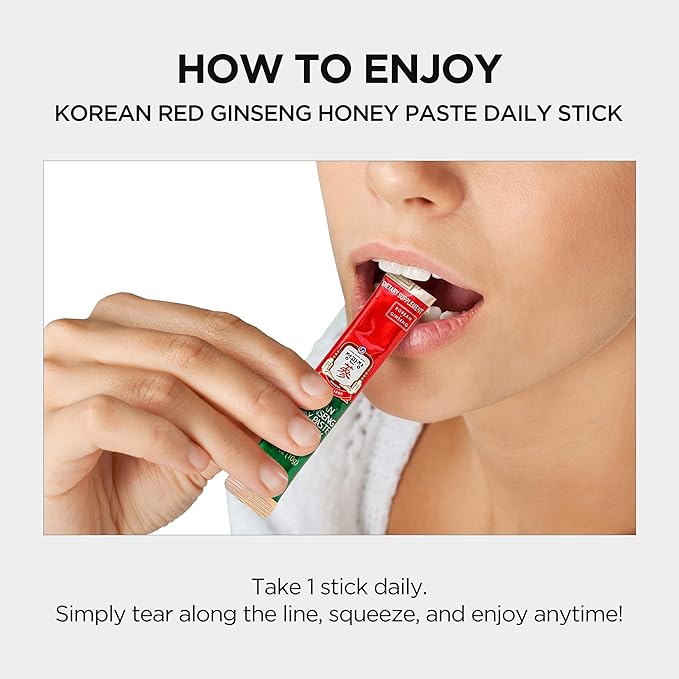 JUNG KWAN JANG Korean Red Ginseng Honey Paste Daily Stick | Poria Mushroom Rehmannia Extract Hong Sam Jin Go Daily | Natural Energy Booster for Men &amp Women Pre Workout | 30 Count