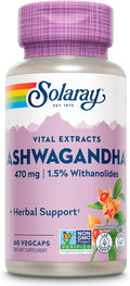 SOLARAY Vital Extracts Ashwagandha 470mg - Powerful Adaptogen - Ashwagandha Supplements w/ 7mg Withanolides Wellness Support Vegan Non-GMO Lab Verified 60-Day Guarantee 60 Servings 60 VegCaps