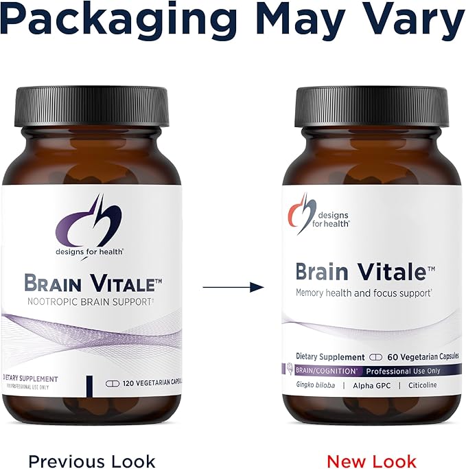 Designs for Health Brain Vitale with Cognizin Citicoline - 'Nootropic' Supplement to Help Support Cognition Mood + Memory with GPC Choline Ginkgo + Acetyl L Carnitine HCL (60 Capsules)