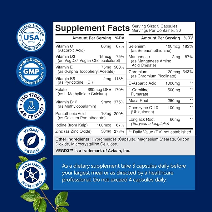 Pre Conception Male Fertility Supplement - Semen Volume Booster with CoQ10 Maca Root Methyl Folate &amp D-Aspartic Acid - Mens Fertility Supplement for Sperm Motility - Conception for Him - 90 Coun