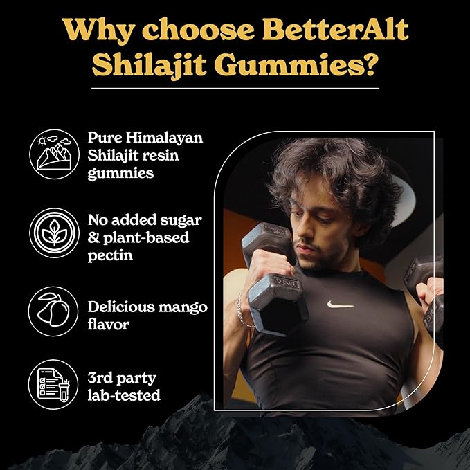 Better Alt Pure Himalayan Shilajit Gummies with Shilajit |High Potency Gold Grade| 60 Gummies for Energy Boost &amp Immune Support 75 Percent + Fulvic Acid| Travel Friendly Mango Flavor