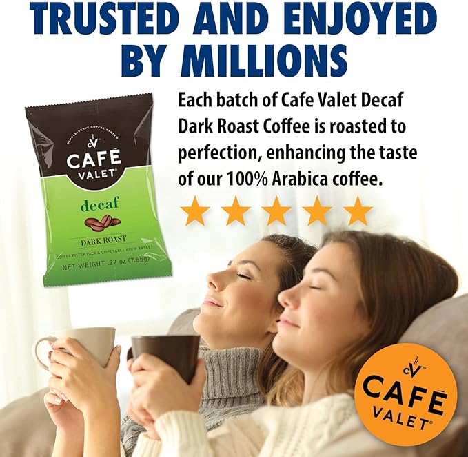 Café Valet DECAF Dark Roast Single Serve Coffee Packets – 84 Count – For Use with Café Valet Single Serve Cofee Makers – Disposable Brew Basket &amp Cofee Pack