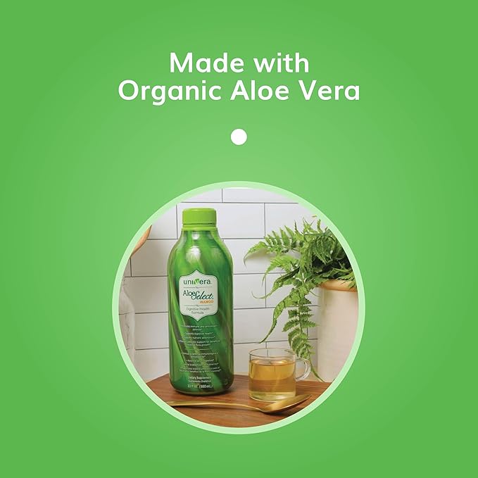 Univera Aloe Vera Juice Preminum Organic Aloe Vera Digestive Enzymes for Gut Health Immune Support Prebiotic Supplement Reduces Inflammation Mango Flavor 30 Day Supply (33 fl oz)