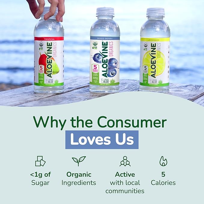 Aloe Vera Juice No-Pulp Organic Drink Healthy with Aloe Powder and Lemon Juice 5 Calories Low Sugar No Artificial Ingredients 16.9 oz 12 Pack Mixed Berry - Aloevine